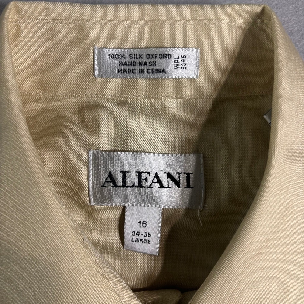 Alfani 100% Silk Oxford Dress Shirt Men's L 16 34/35 Beige - Picture 7 of 16